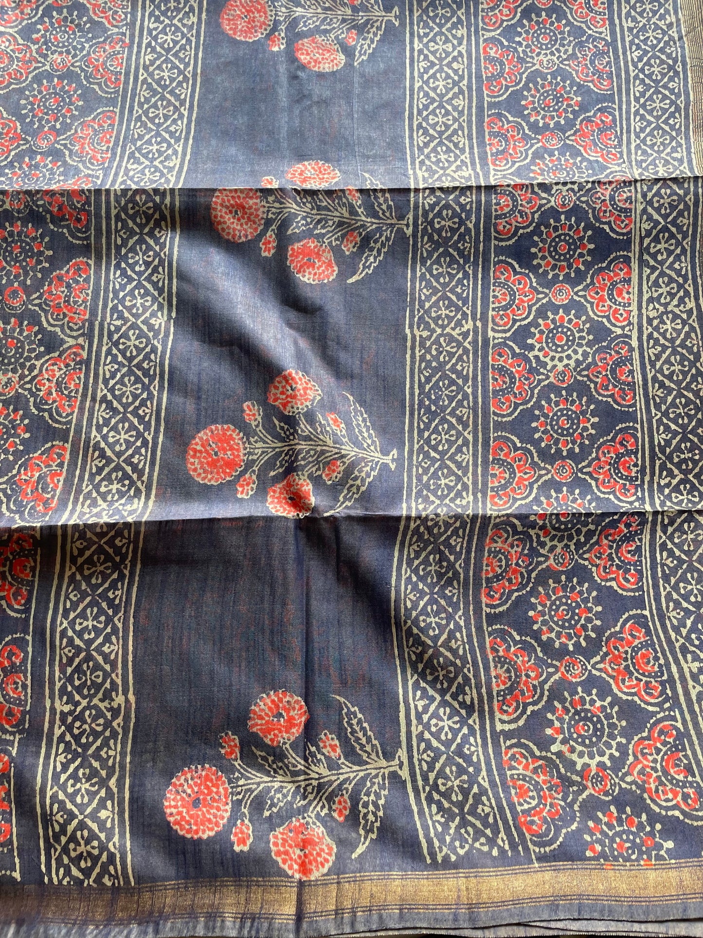 Ajrakh HandBlock 04 Chanderi Silk Cotton Saree