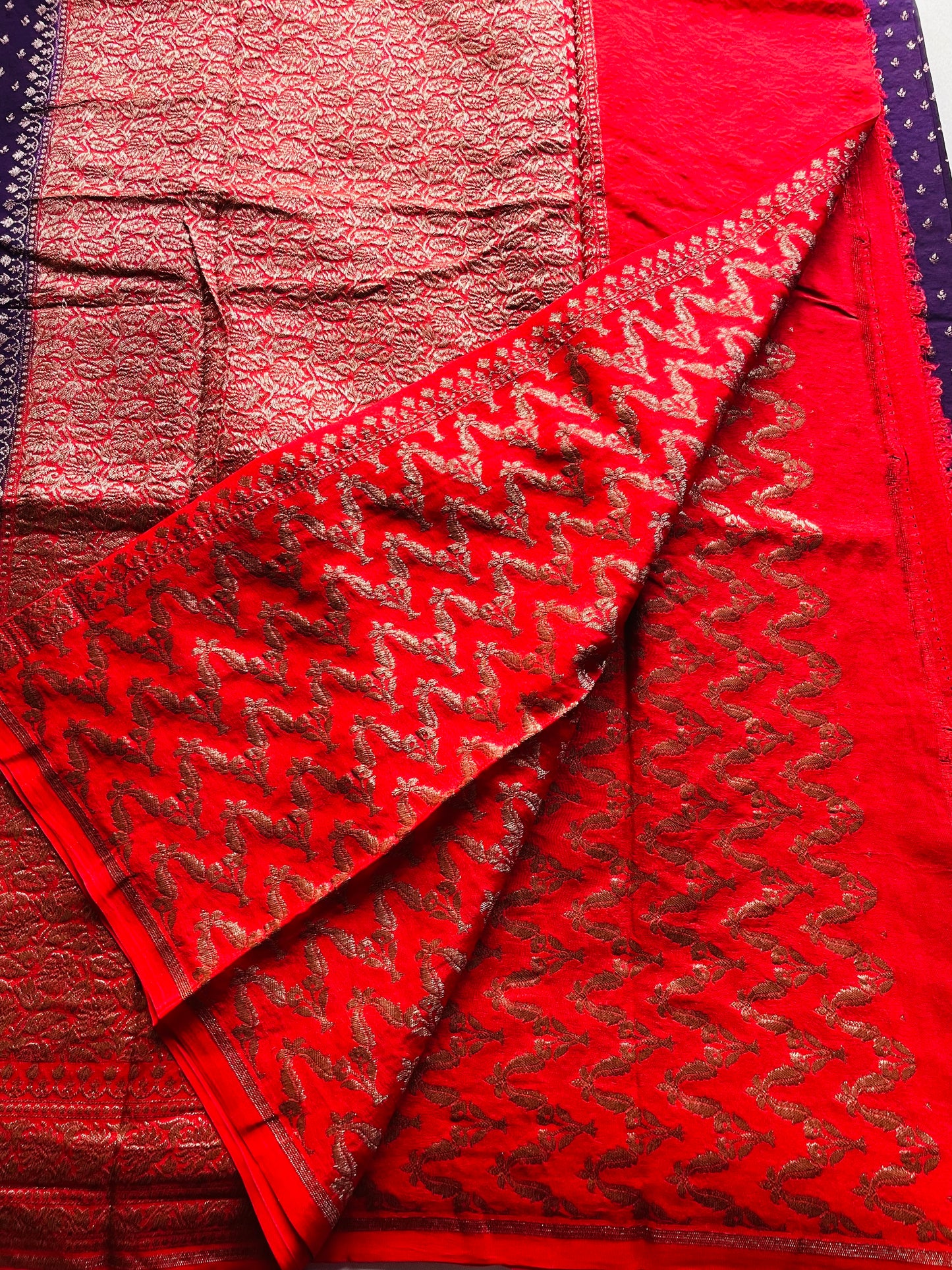Purple n Red 02 Banarasi Pure Crepe Georgette Saree