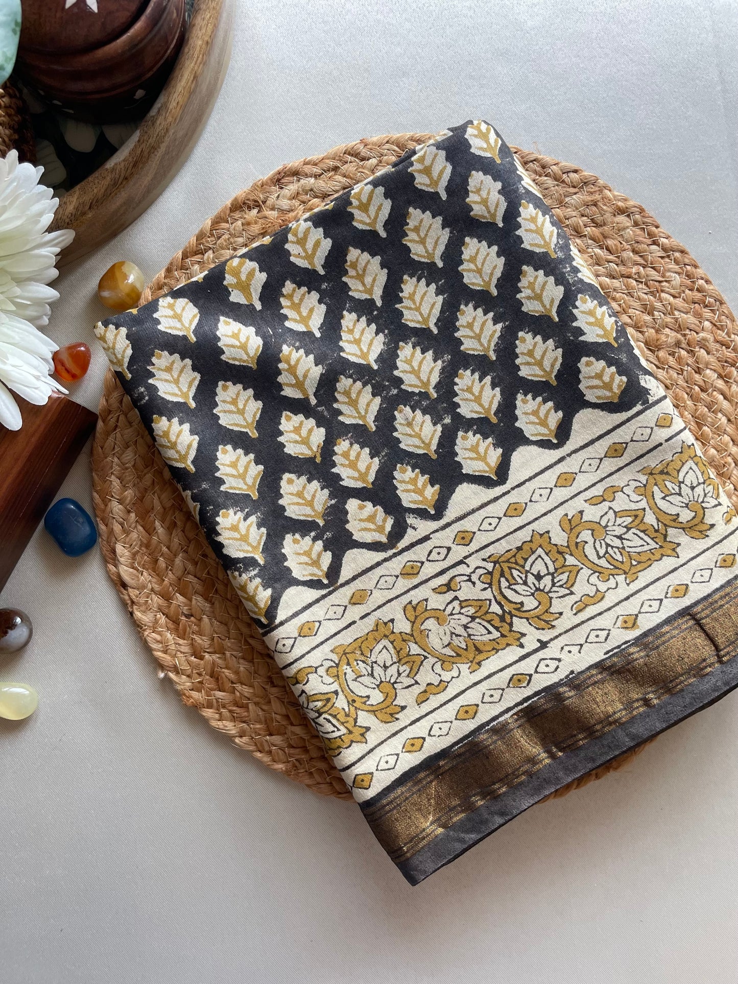 Ajrakh HandBlock 02 Chanderi Silk Cotton Saree