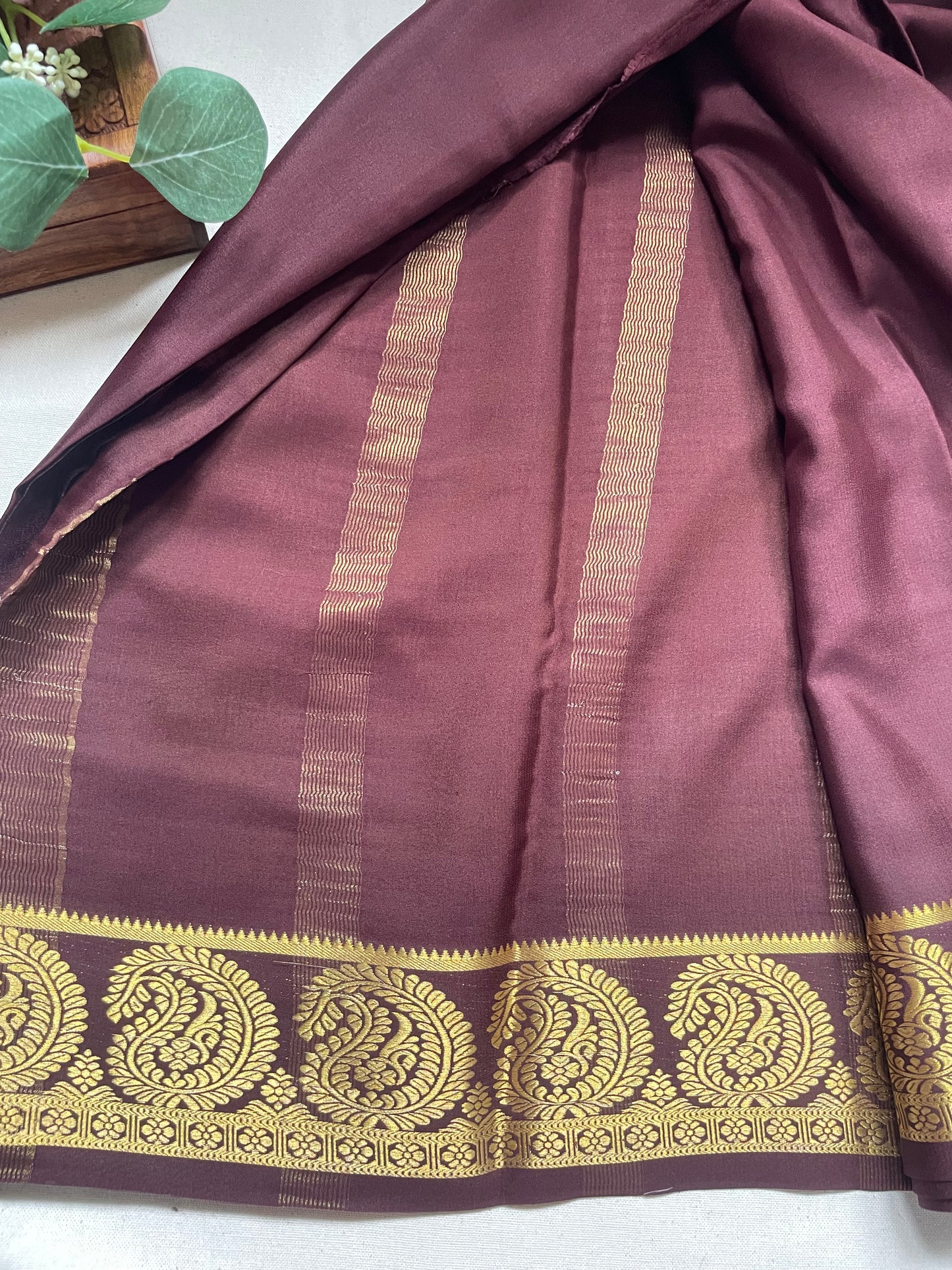 Coffee Brown Big Mango Pure Mysore Crepe Silk Saree