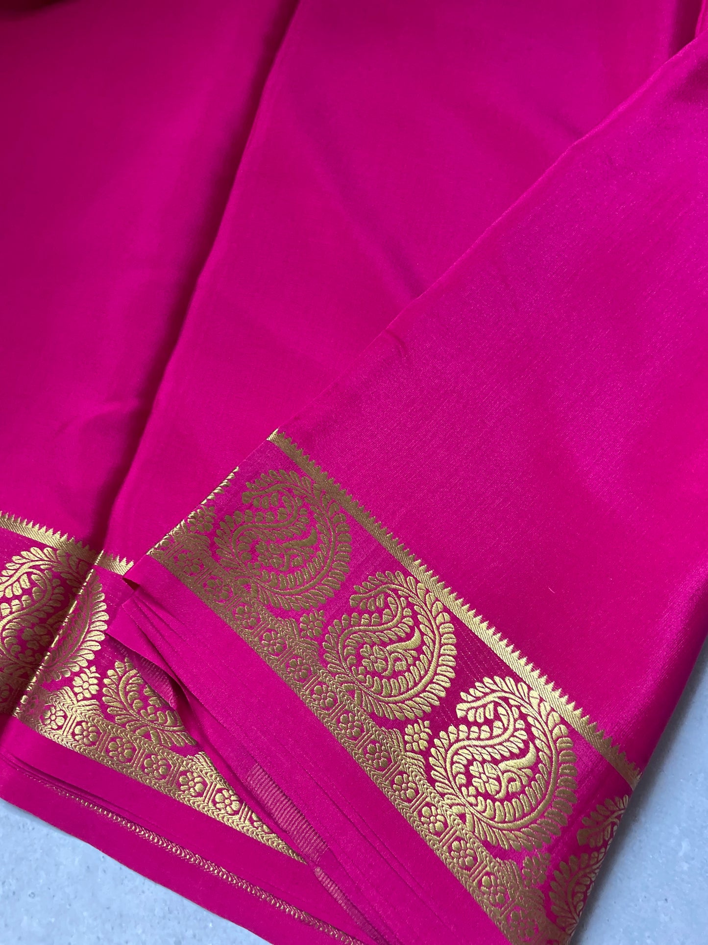 Pink Big Mango Pure Mysore Crepe Silk Saree
