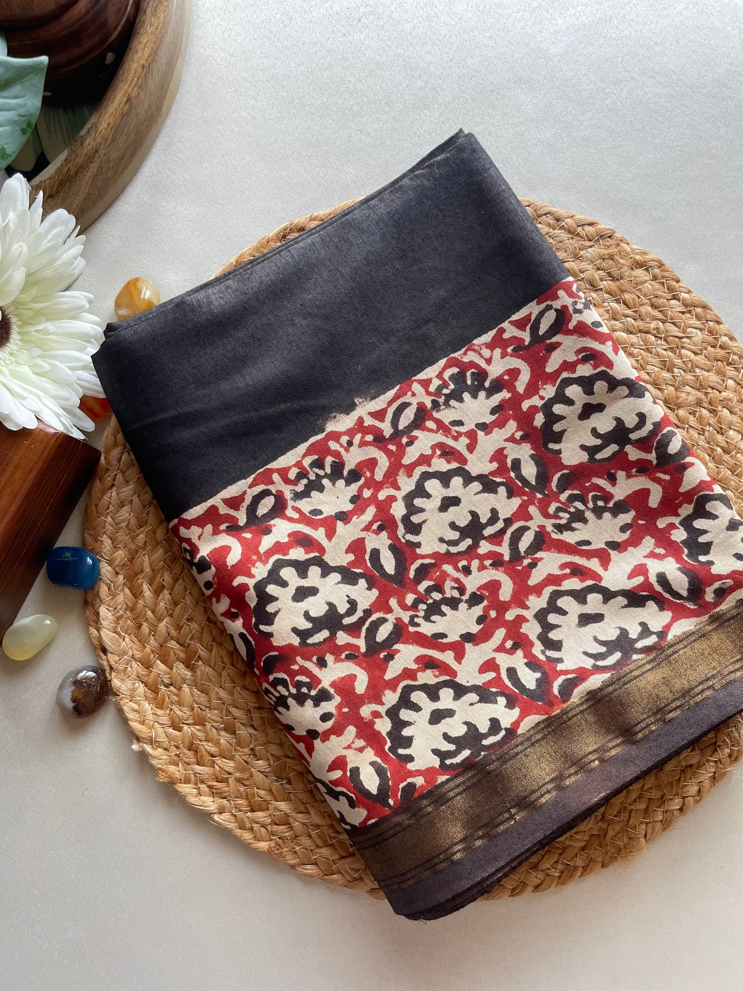 Ajrakh HandBlock 05 Chanderi Silk Cotton Saree