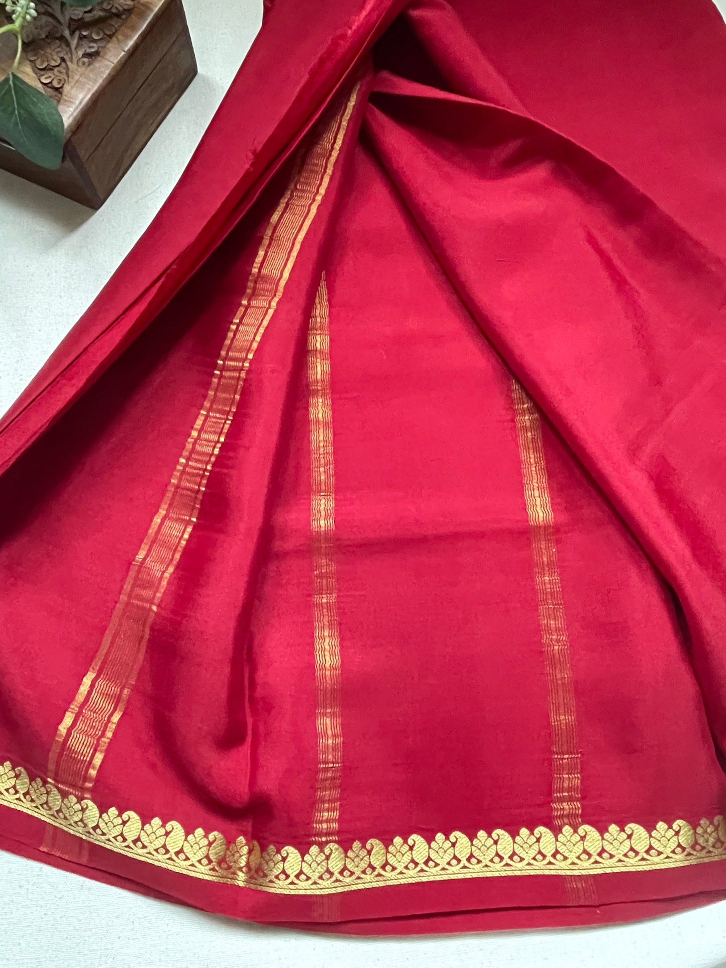 Maroon Small Mango Border Pure Mysore Crepe Silk Saree