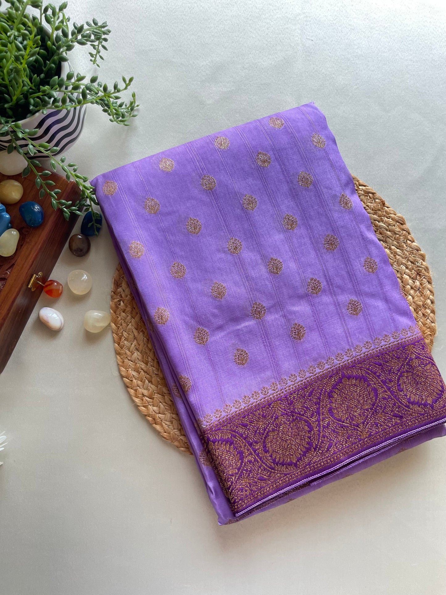 Lavender Banarasi Tussar Silk Saree