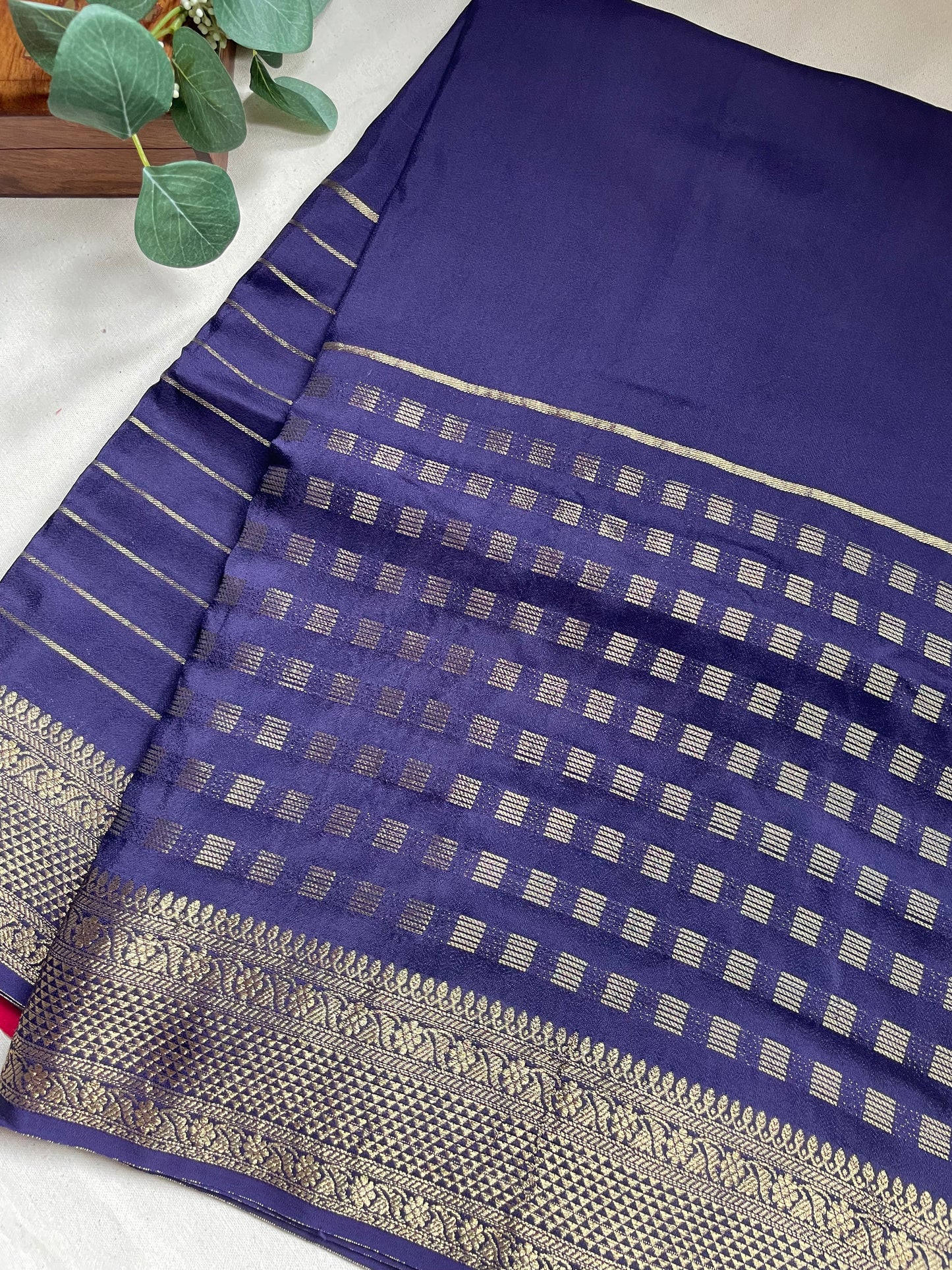 Navy Blue Lines Viscose Crepe Saree