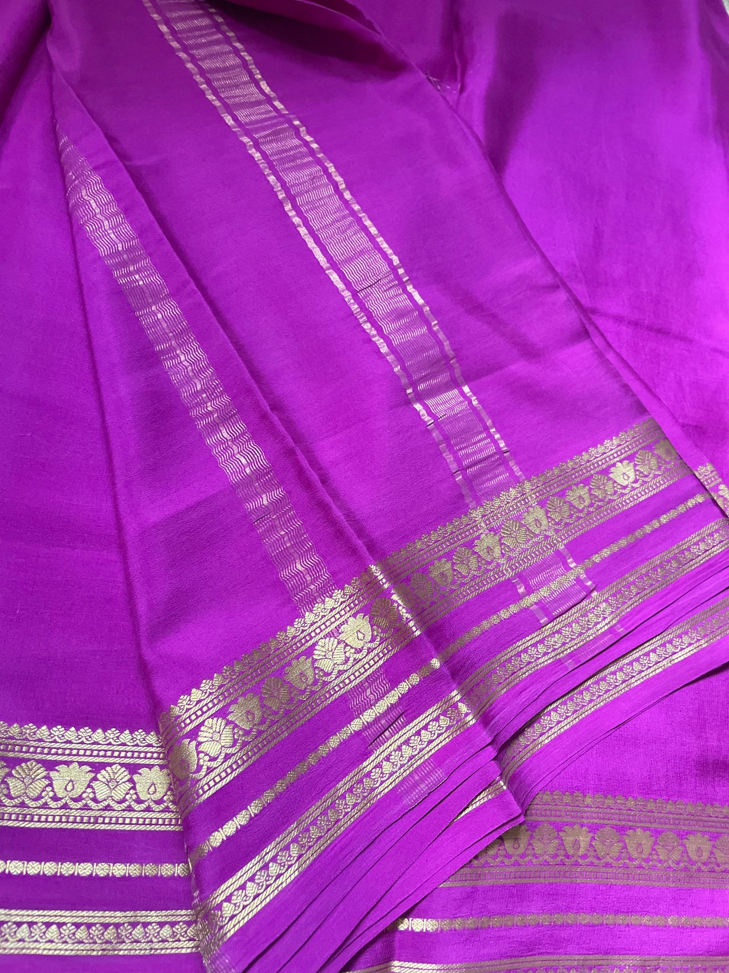 Wine Floral Border Pure Mysore Crepe Silk Saree