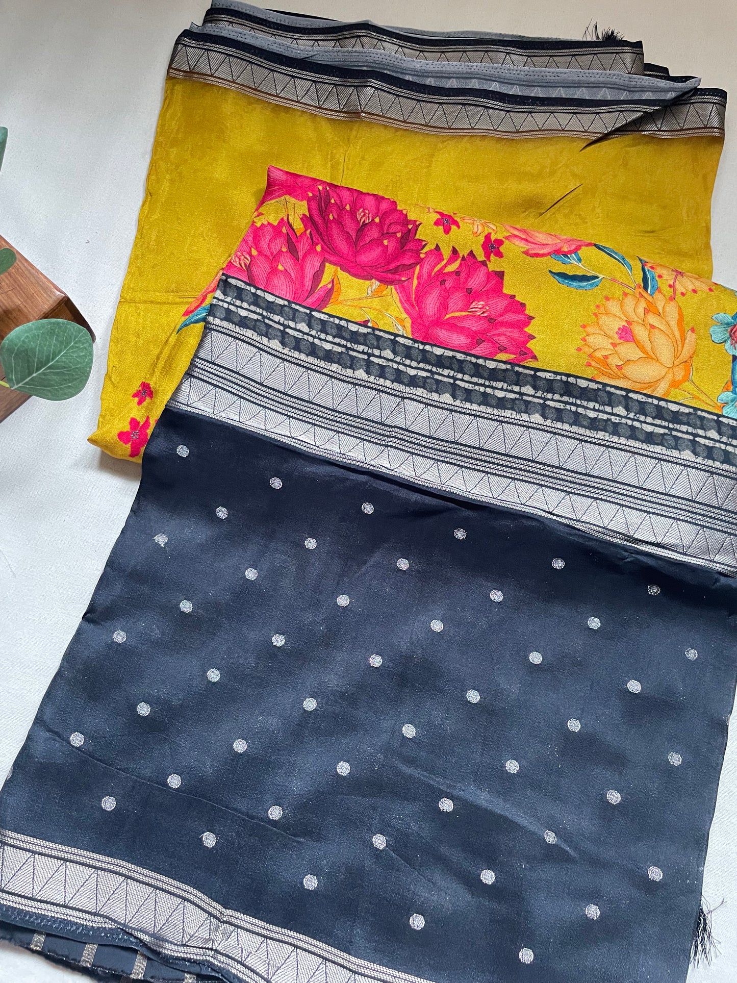 Yellow Printed Viscose Crepe Saree