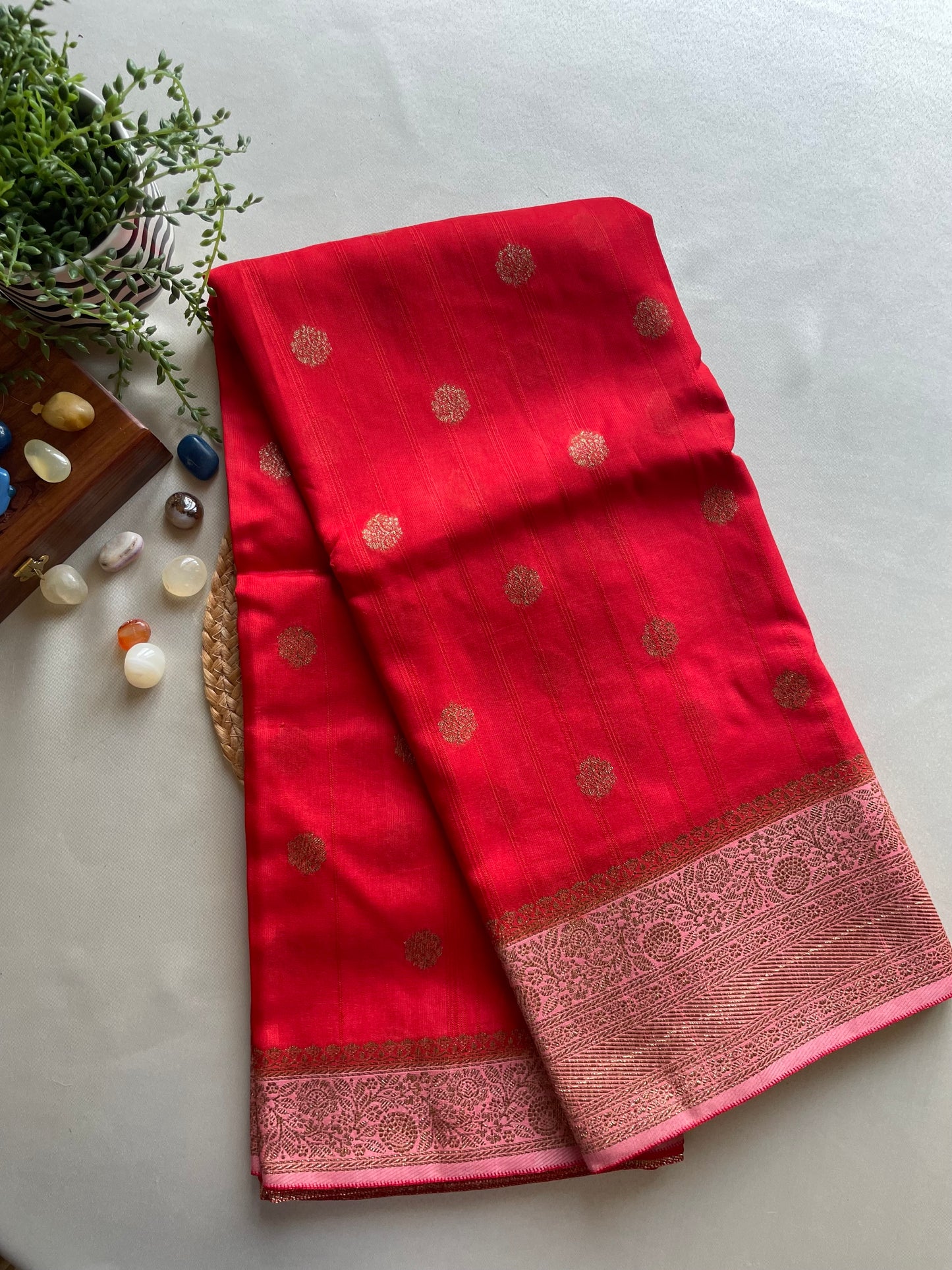 Red n Pink 02 Banarasi Tussar Saree