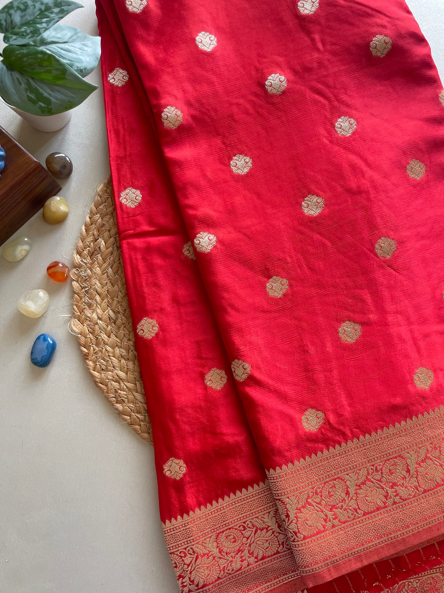 Red Banarasi Soft Crepe Saree