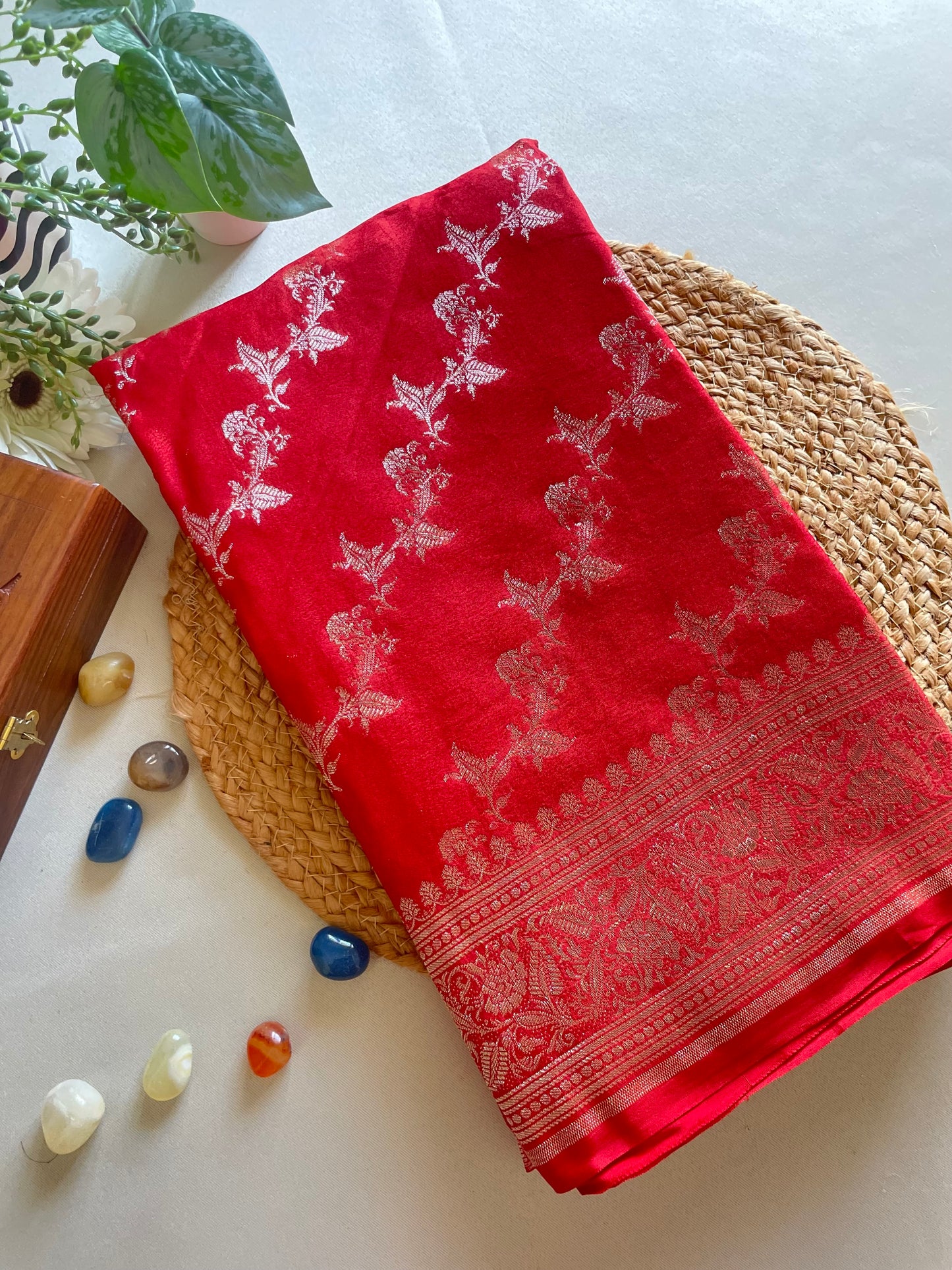 Red Banarai Pure Crepe Silk Saree