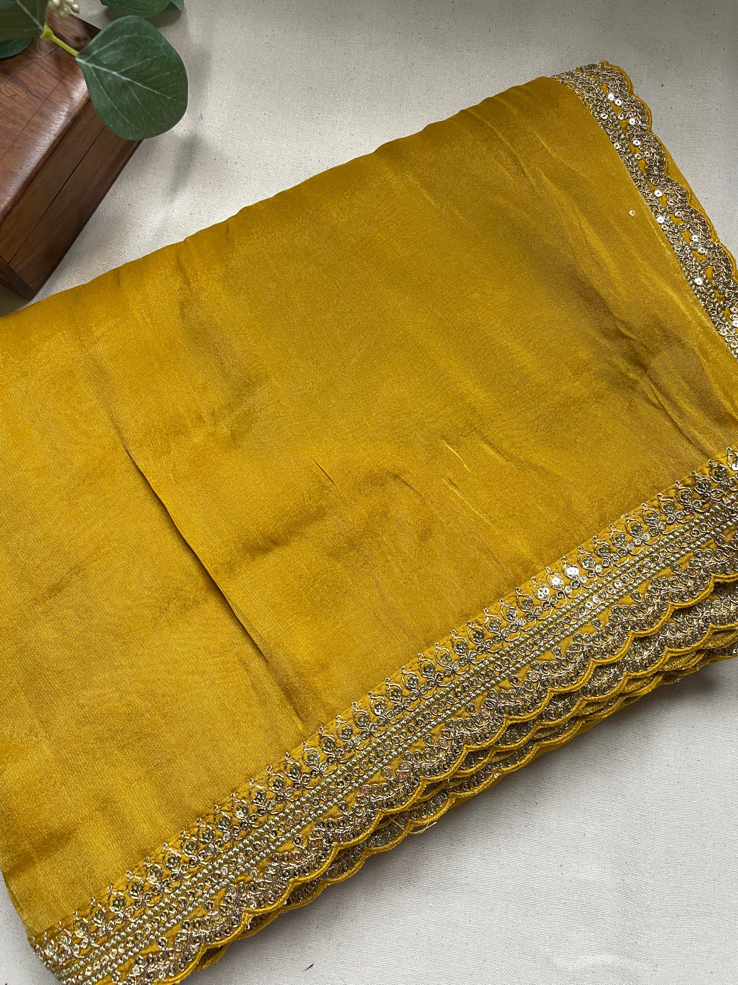 Yellow Lace border Tissue Saree