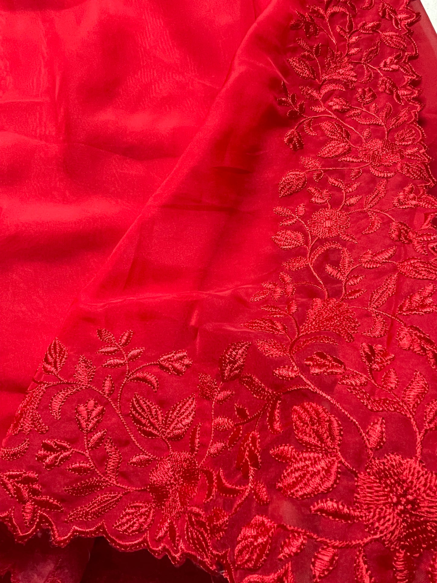 Red Cutwork Organza Saree