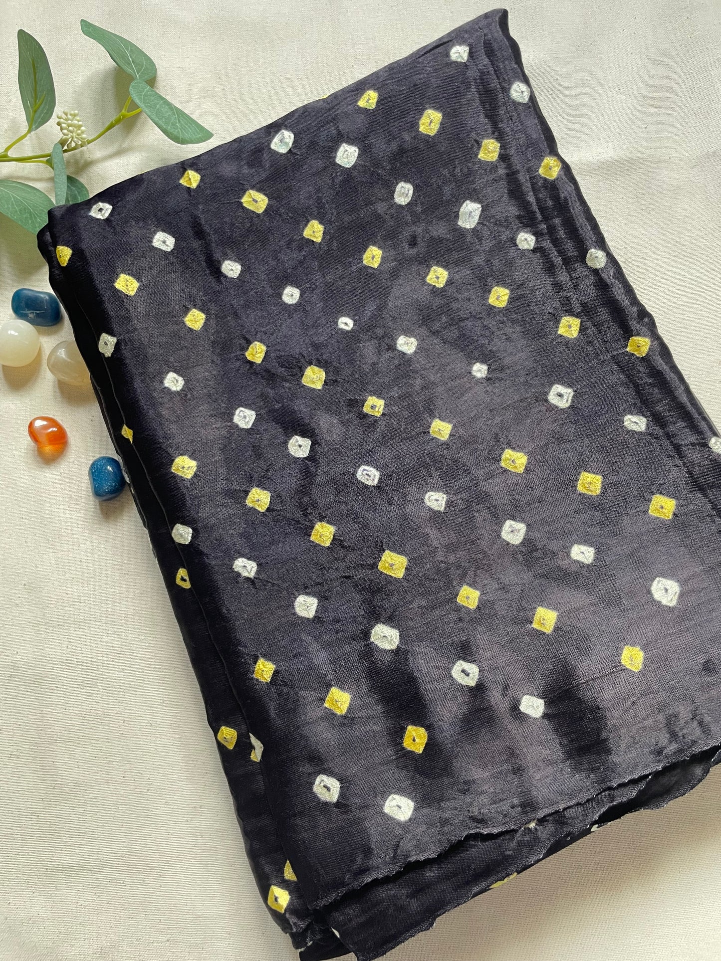 Black Hand Bandhini Modal Silk Saree