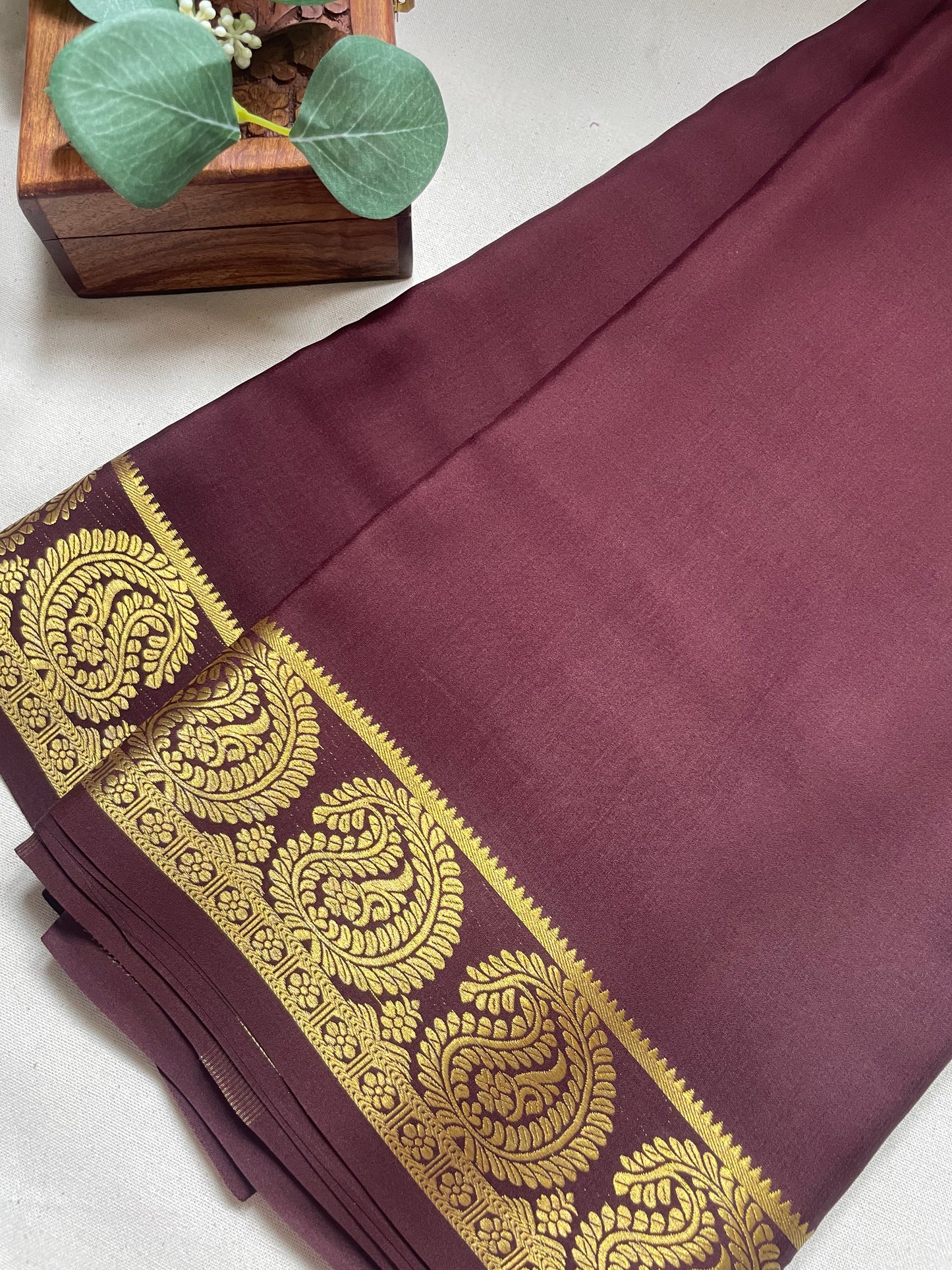 Coffee Brown Big Mango Pure Mysore Crepe Silk Saree