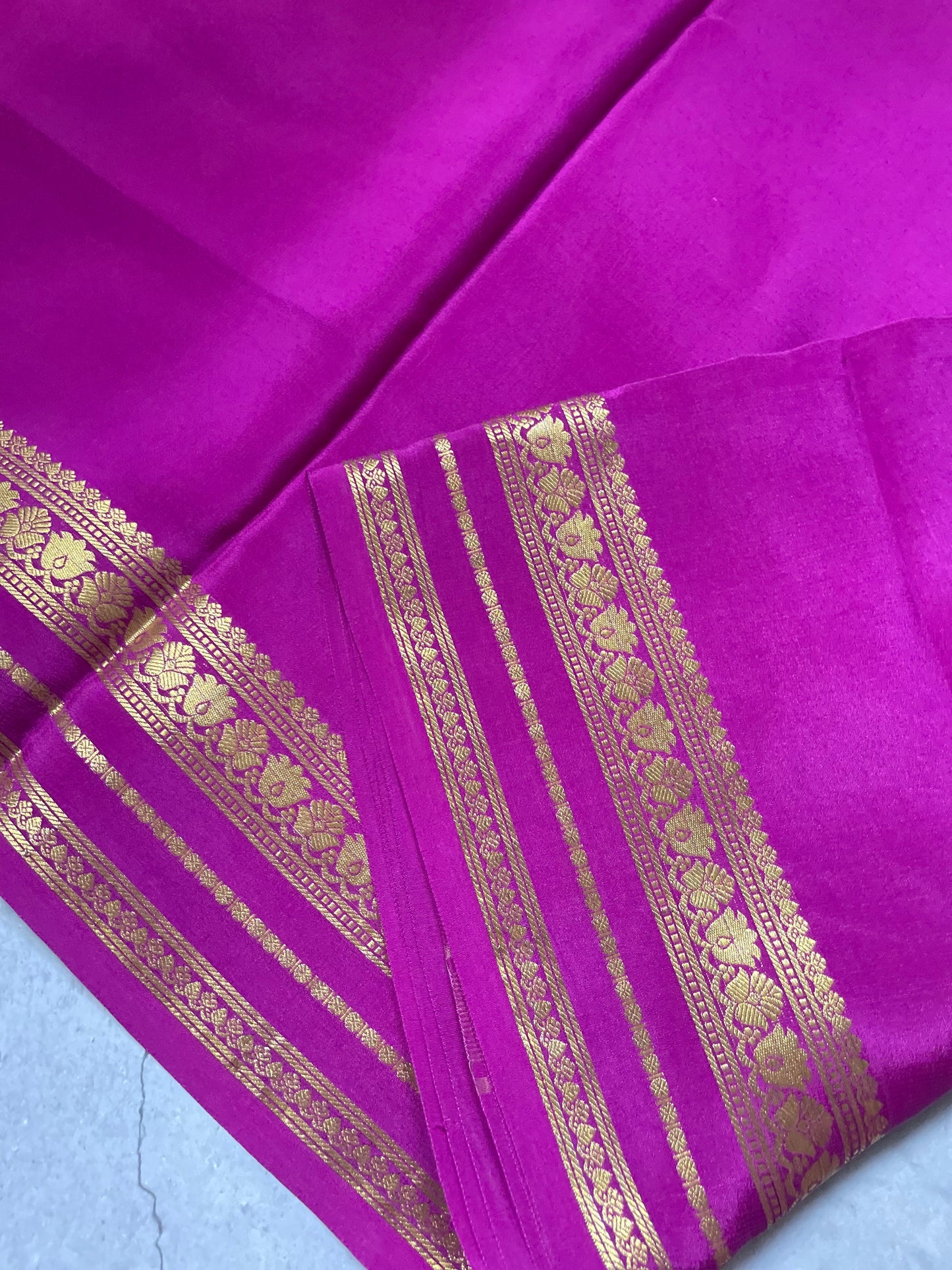 Wine Floral Border Pure Mysore Crepe Silk Saree