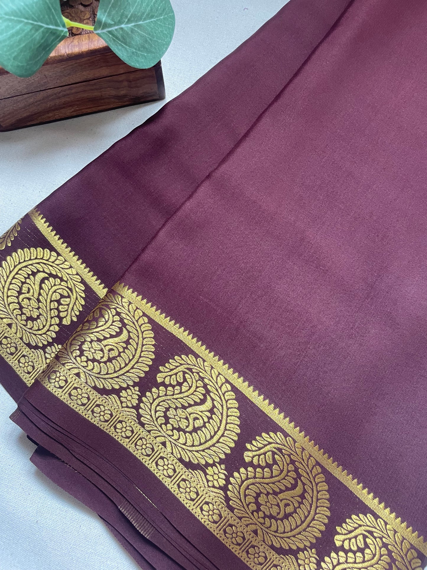 Coffee Brown Big Mango Pure Mysore Crepe Silk Saree