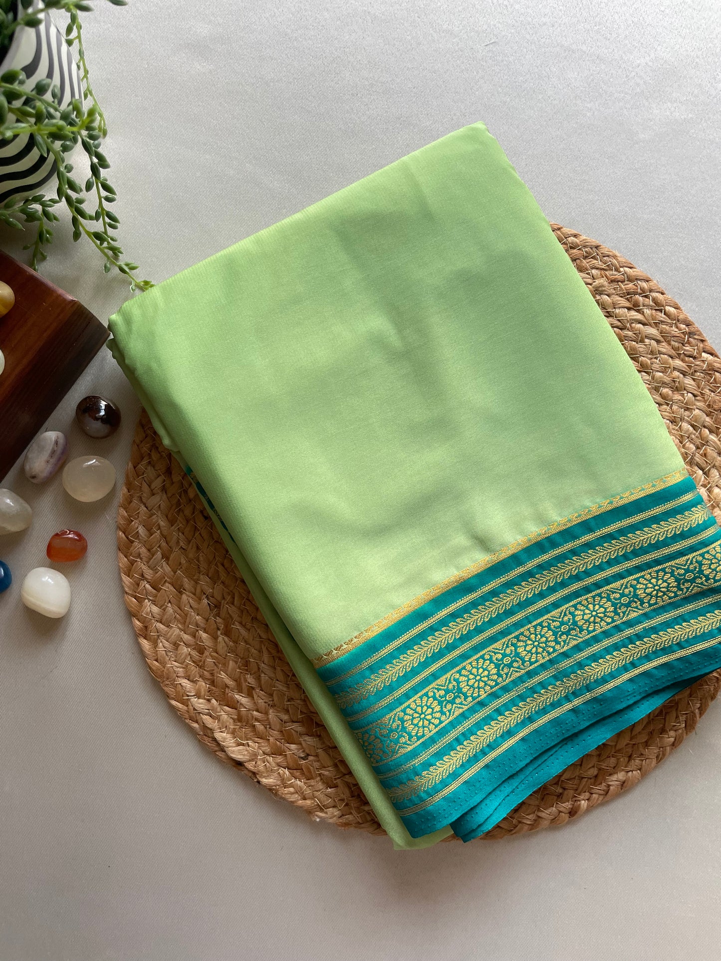 Pista Green Semi Mysore Silk Saree