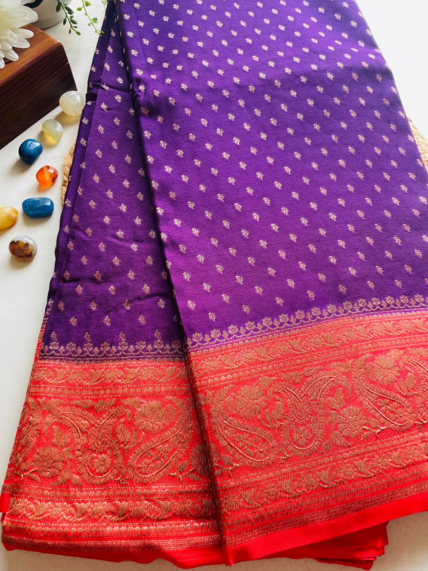 Purple n Red 03 Banarasi Pure Crepe Georgette Saree