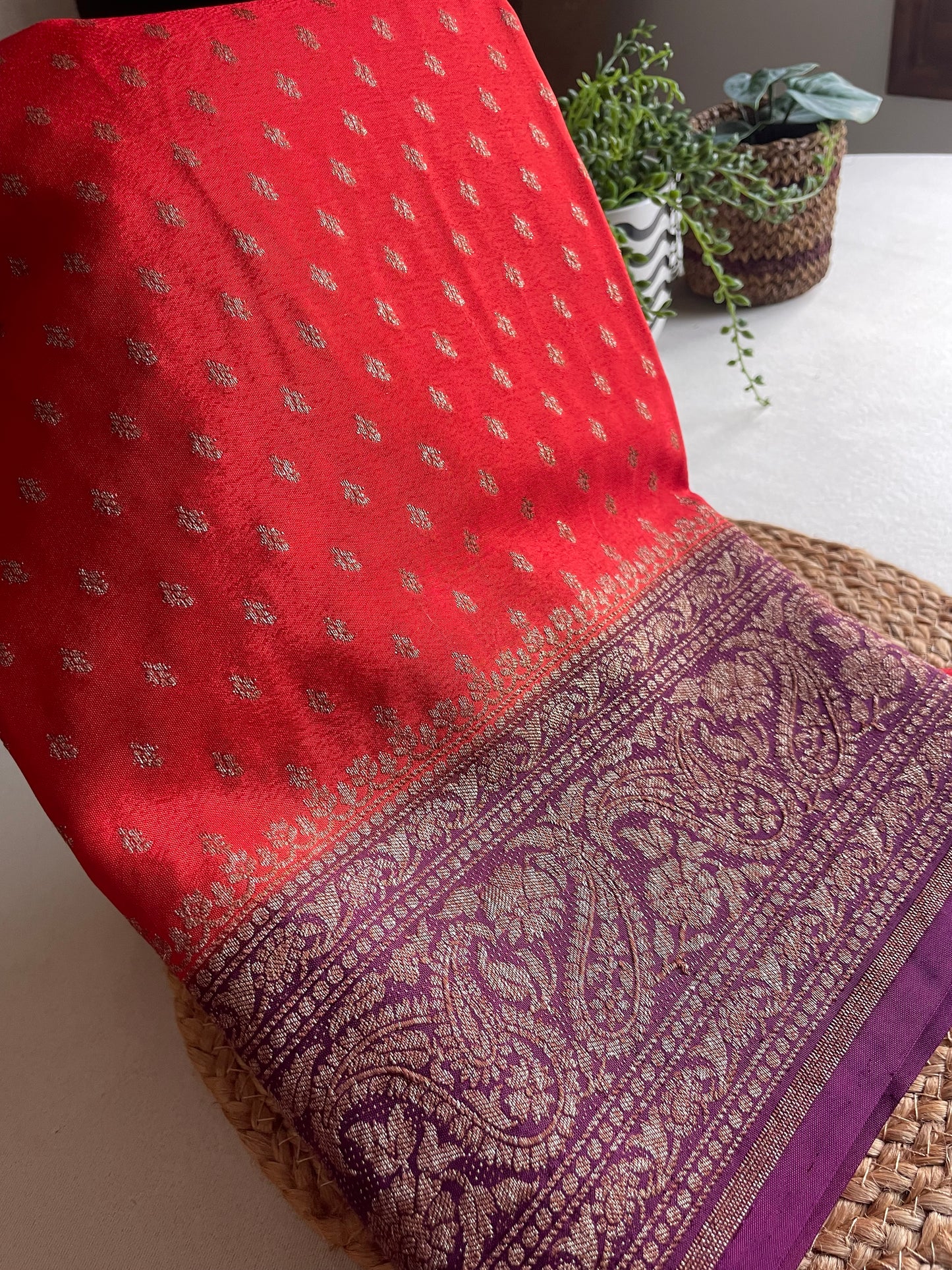 Orange n Brown 02 Banarasi Pure Crepe Georgette Saree