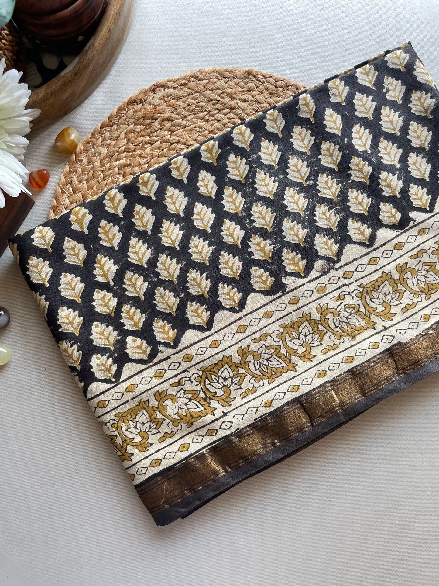 Ajrakh HandBlock 02 Chanderi Silk Cotton Saree