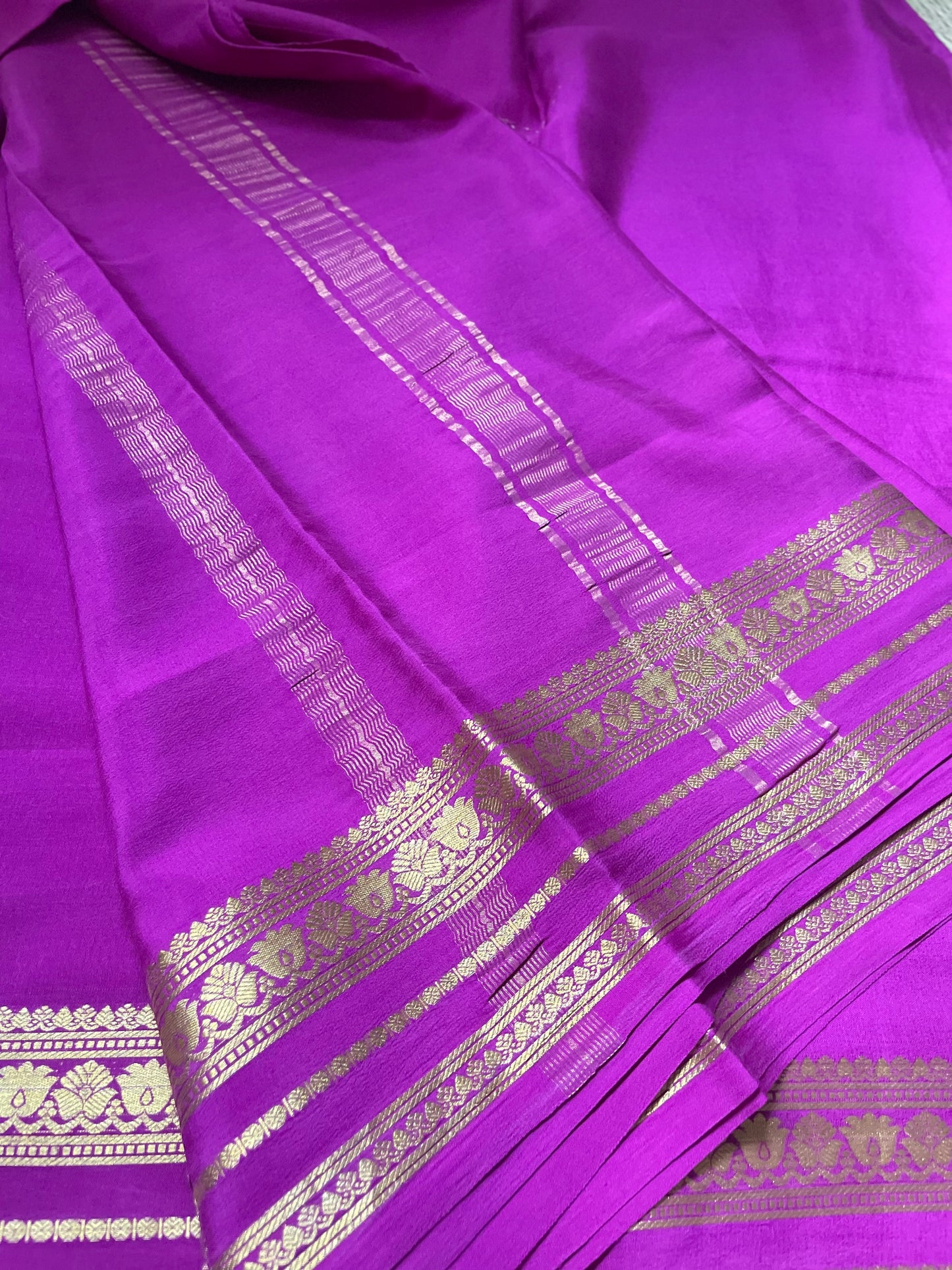 Wine Floral Border Pure Mysore Crepe Silk Saree