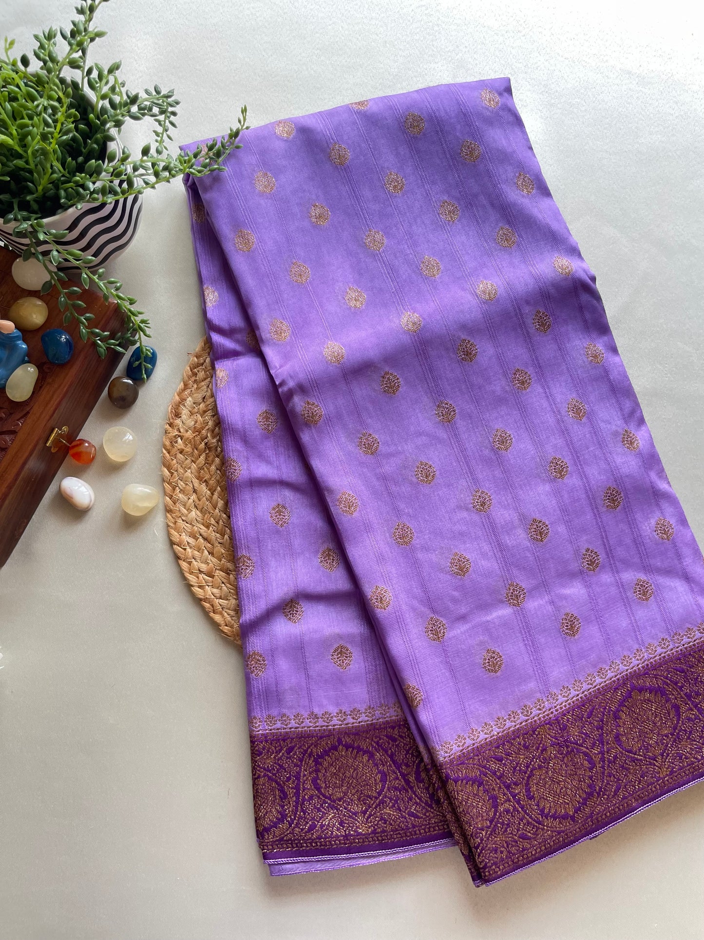 Lavender Banarasi Tussar Silk Saree