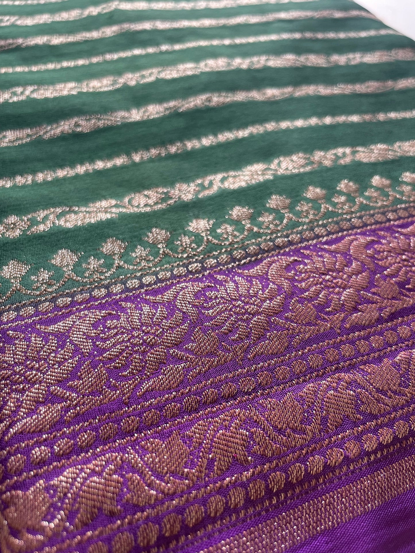 Green n Purple Stripes Banarasi Pure Crepe Georgette Saree