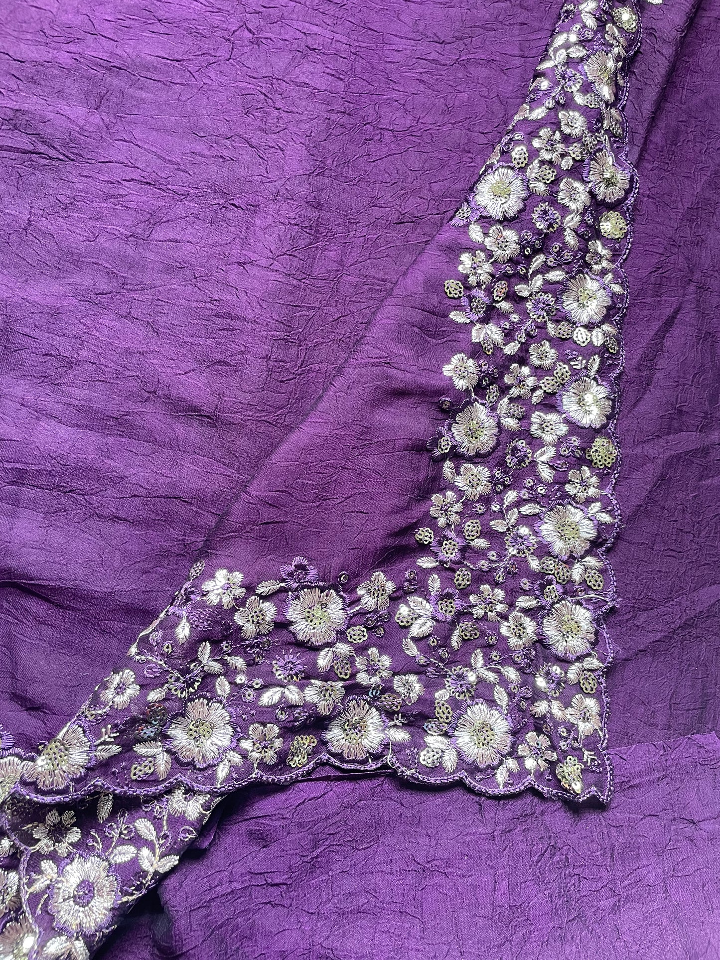 Purple Crushed Georgette Saree