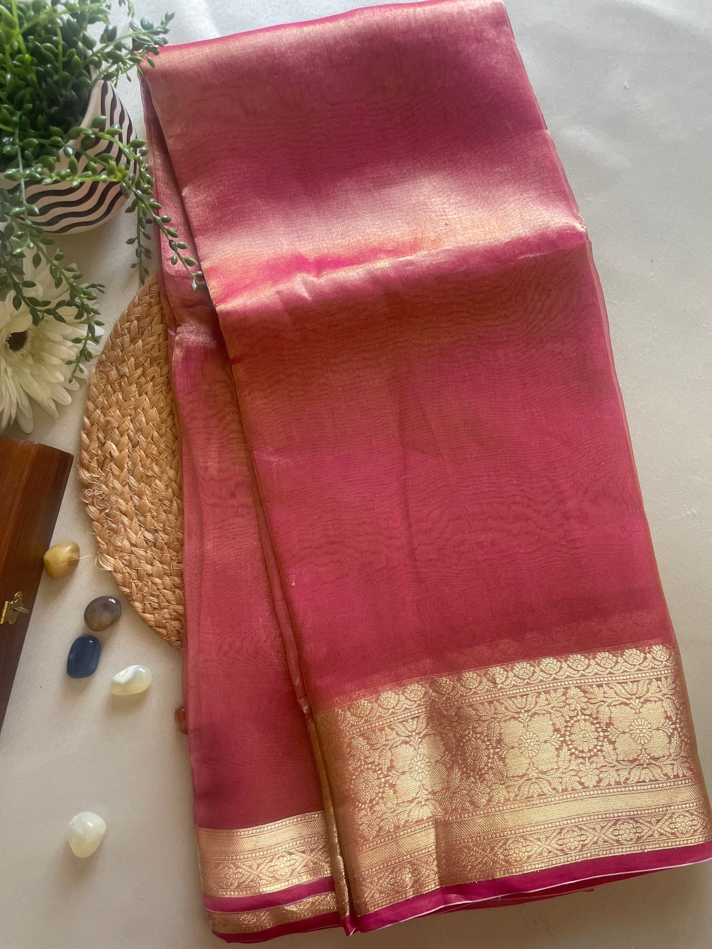 Pink Pure Tissue Silk Saree