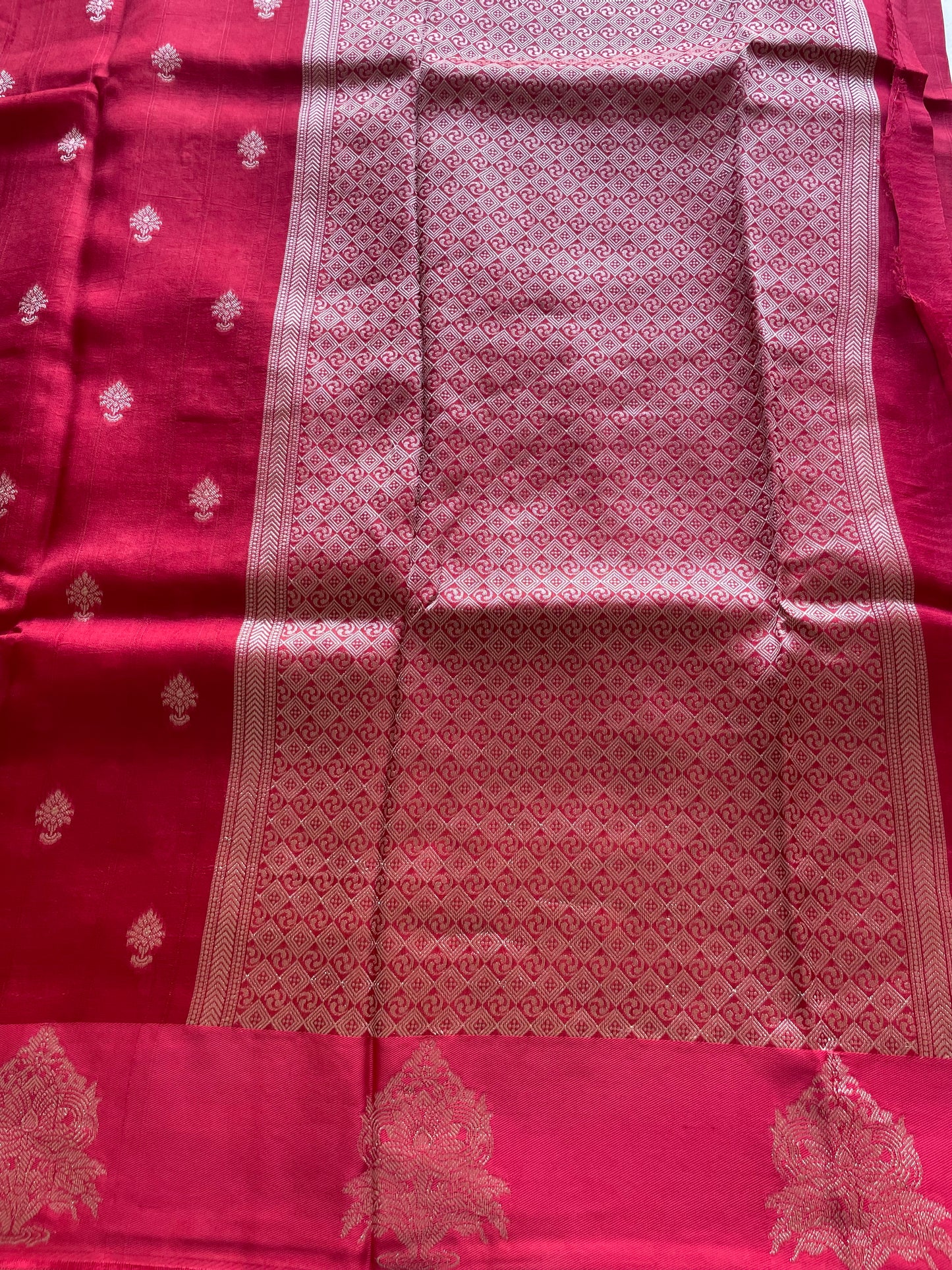 Red Banarasi Semi Raw Mango Saree