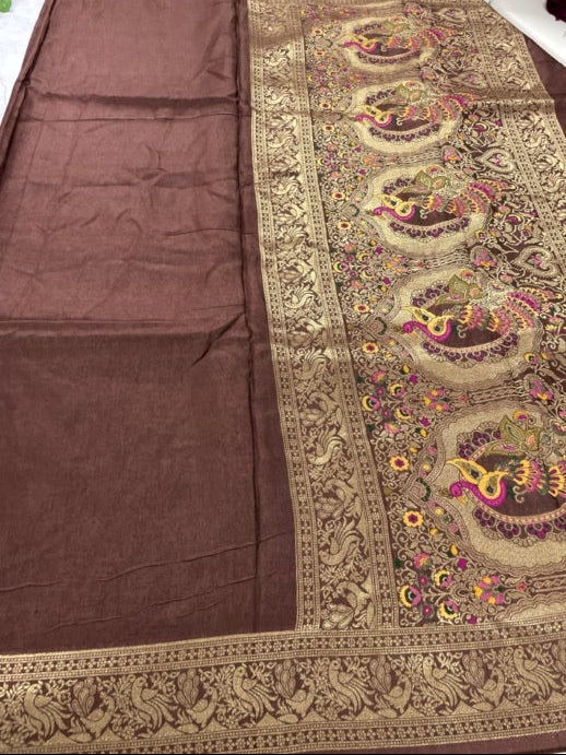 Brown Meenakari Pallu Dola Silk Saree