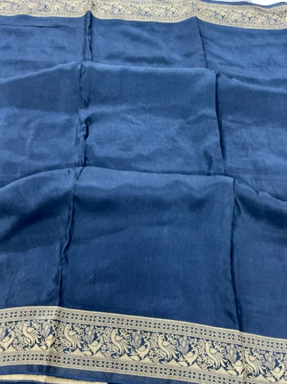 Peacock Blue Meenakari Pallu Dola Silk Saree