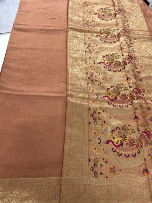 Peach Meenakari Pallu Dola Silk Saree