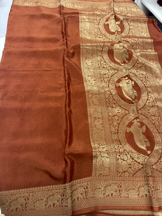 Rust Plain Dola Silk Saree