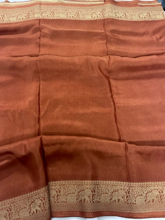 Rust Plain Dola Silk Saree