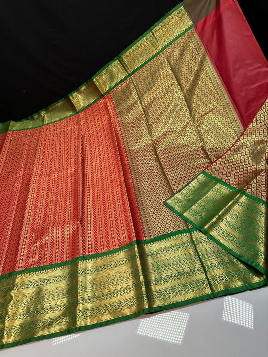 Red N Green Semi Kanchi Silk Saree
