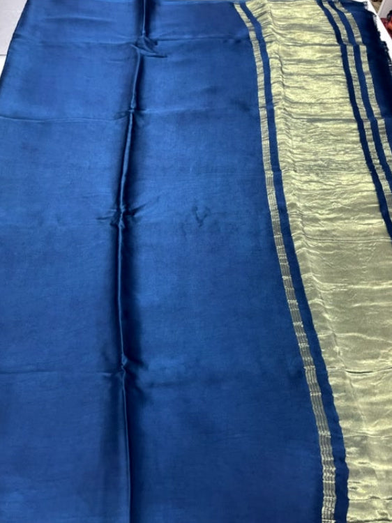 Peacock Blue Plain Pure Modal Silk Saree
