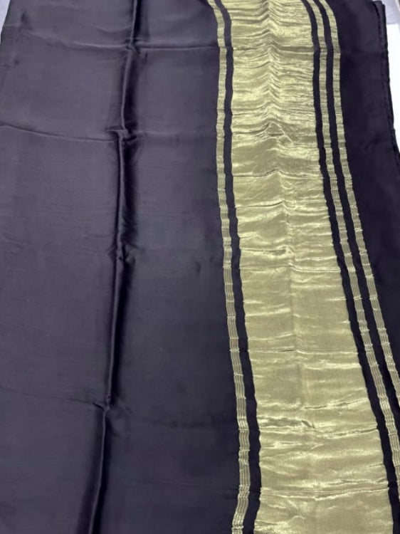 Black Plain Pure Modal Silk Saree