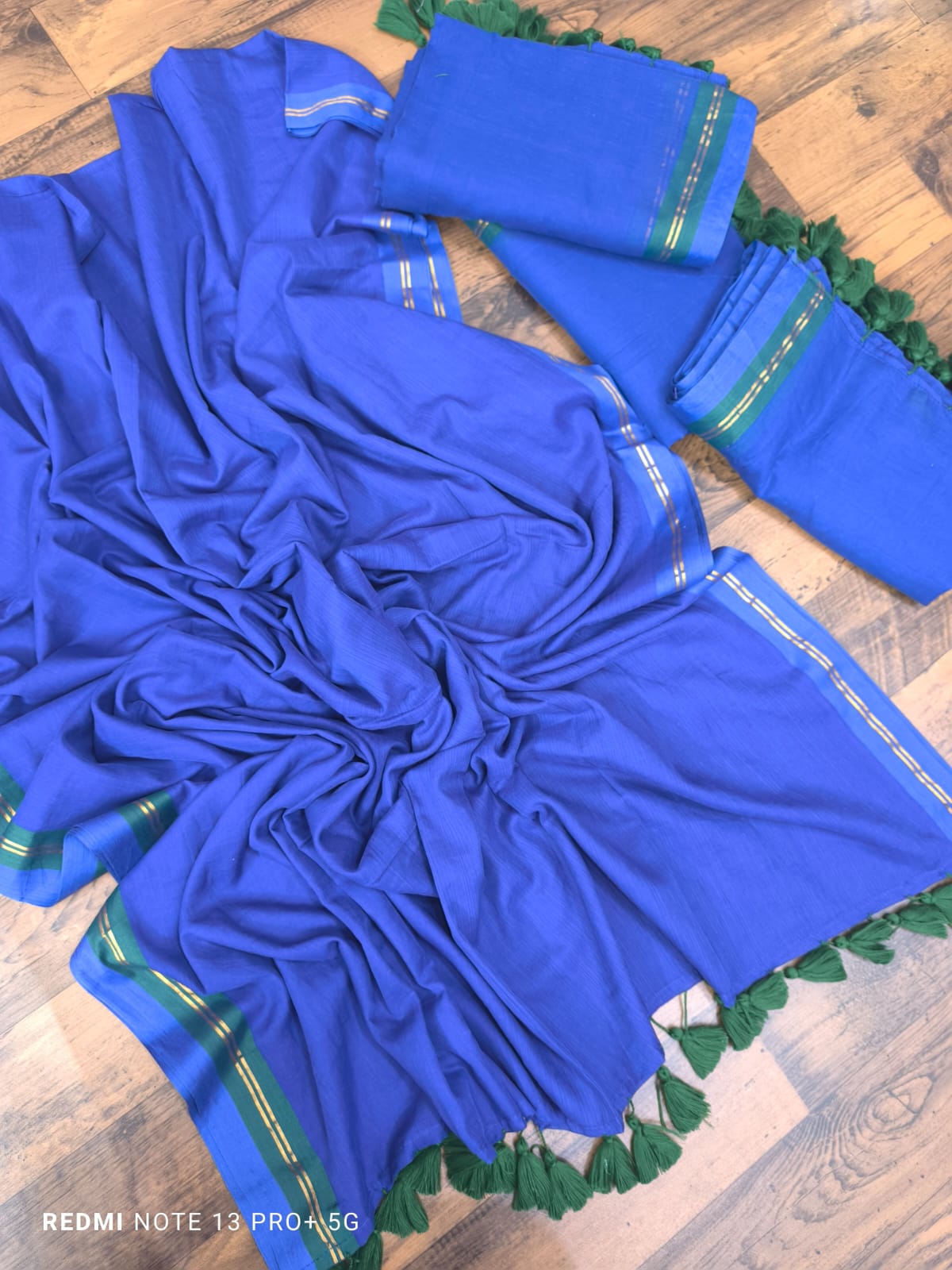 Blue N Green Border Mul Cotton Saree
