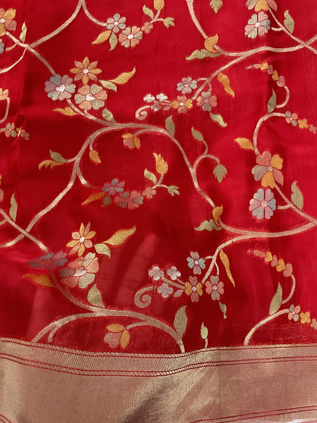 Red Floral Meenakari Soft Organza Saree