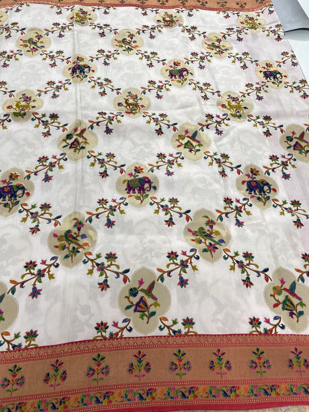 White Pashmina Pure Dola Silk Saree