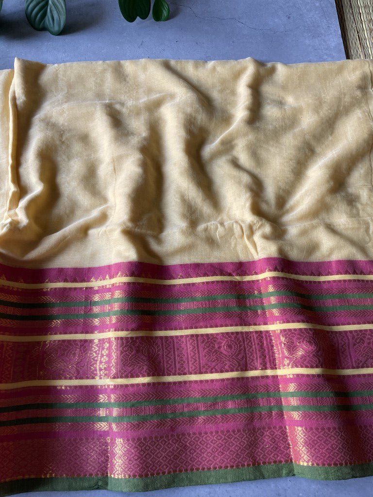 Off White Kanchi Border Mul Cotton Saree