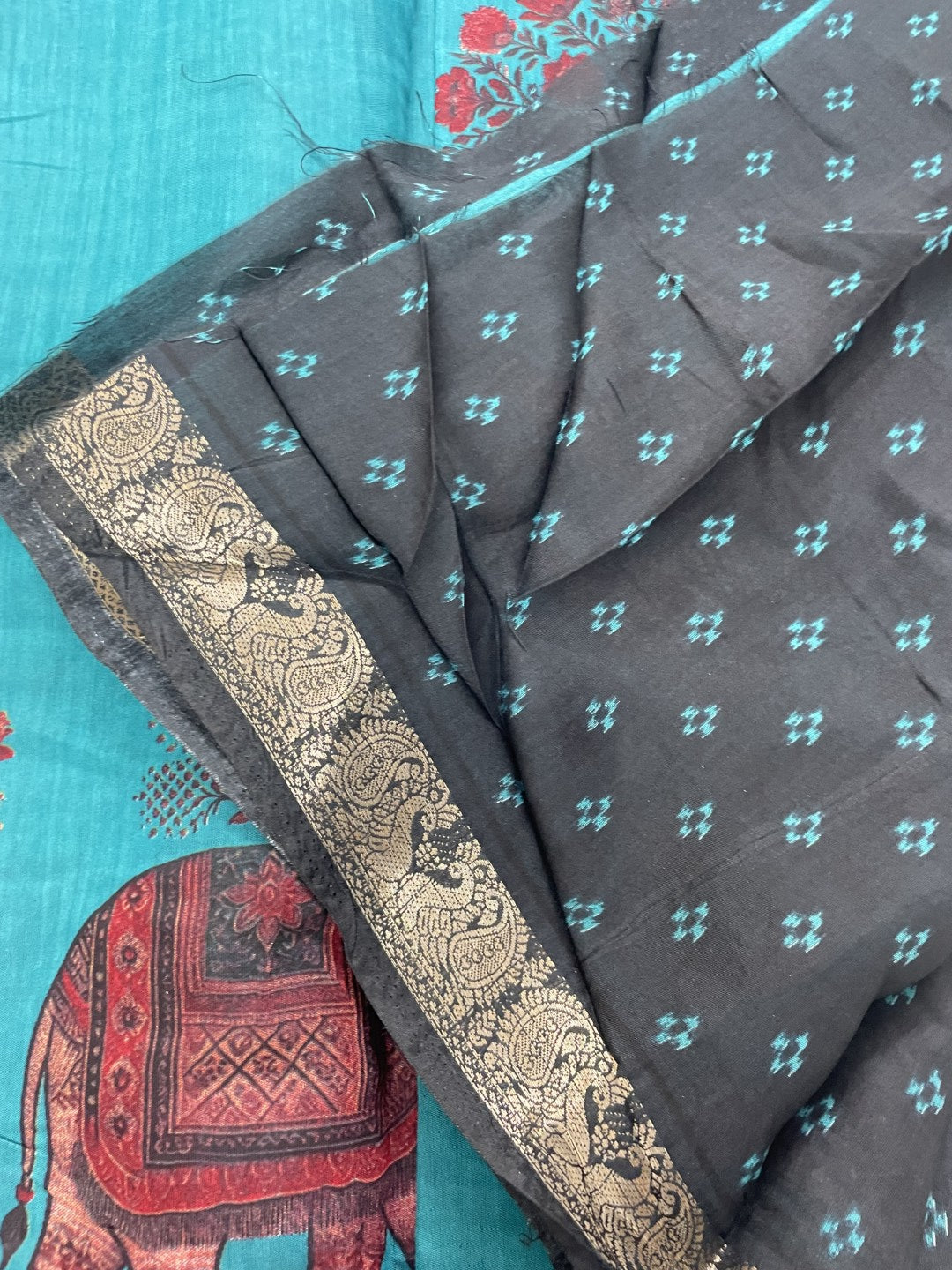 Blue Elephant Printed Mul Cotton Saree