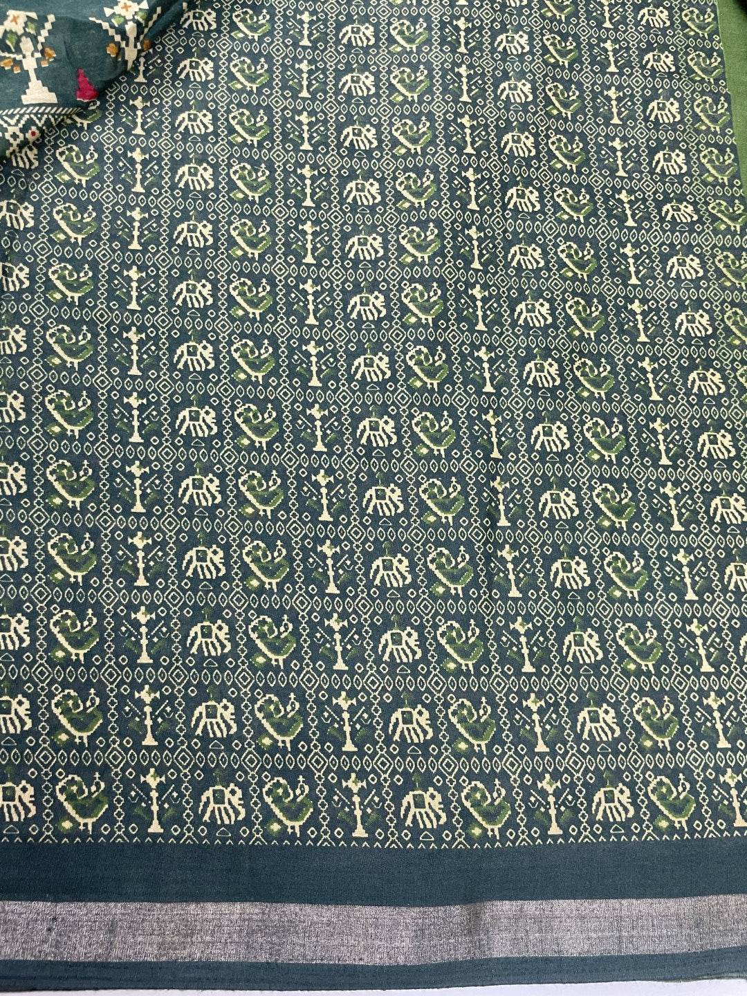 Green Patola Print Viscose Cotton Saree