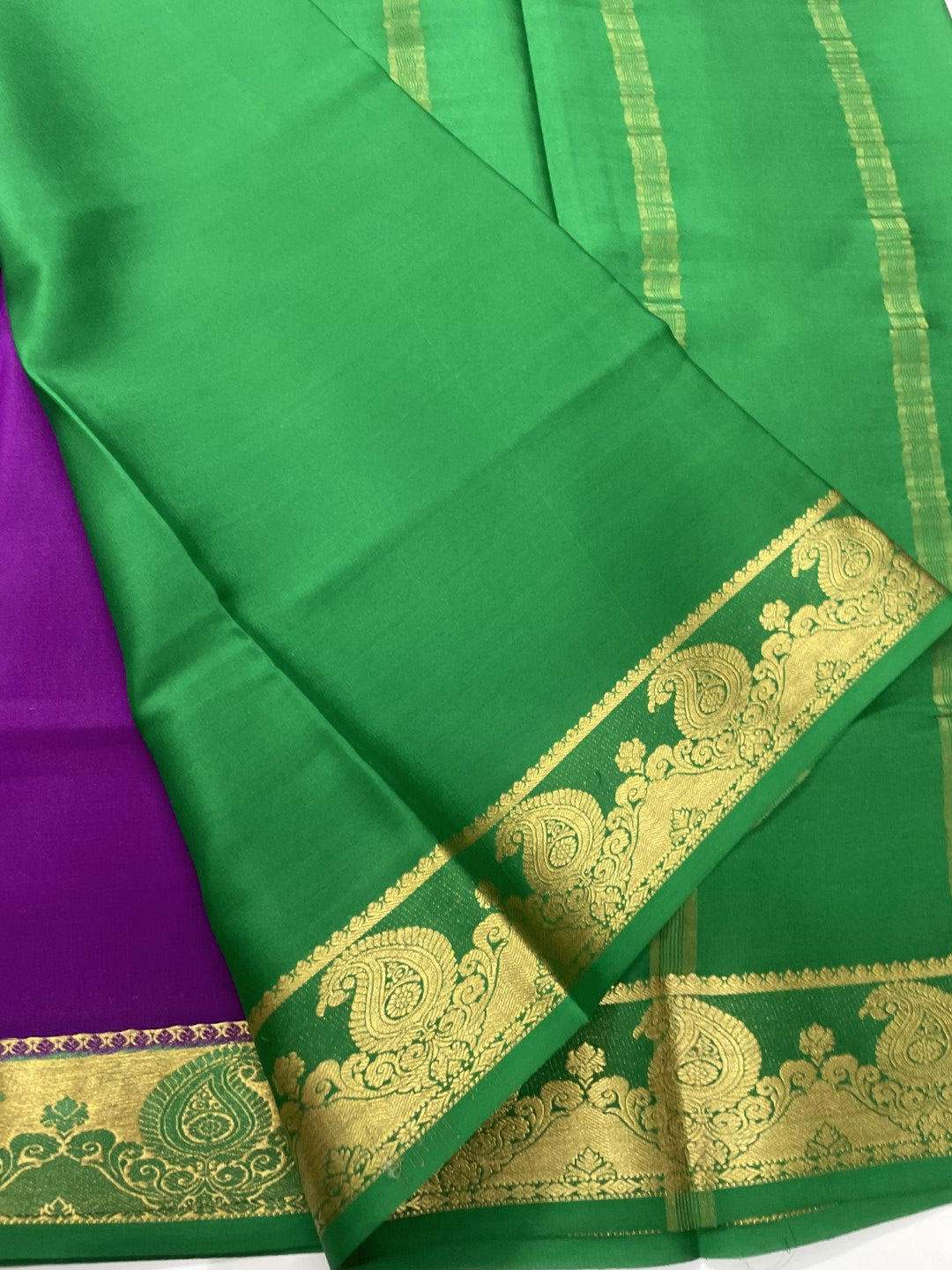 Purple N Green Mango Pure Mysore Crepe Silk Saree