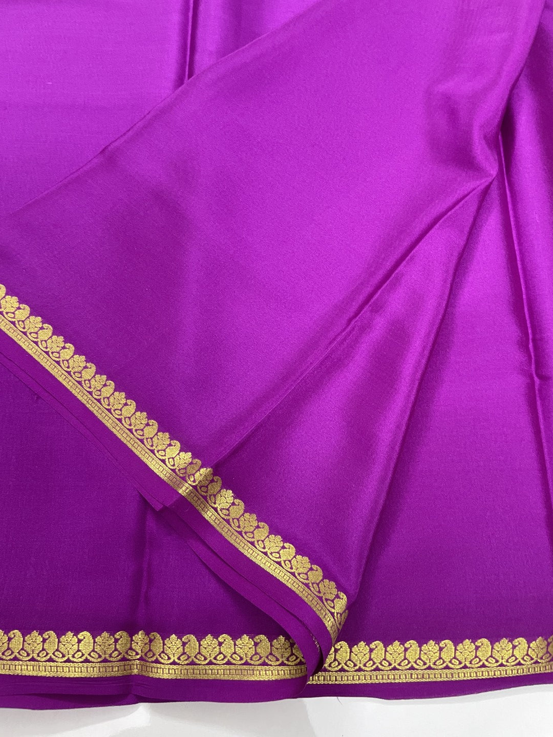 Purple Mango Border Pure Mysore Crepe Silk Saree