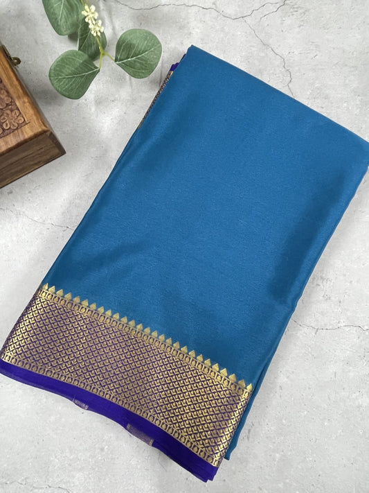 Peacock Blue Pure Mysore Crepe Silk Saree