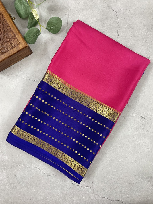 Pink N Blue Pure Mysore Crepe Silk Saree