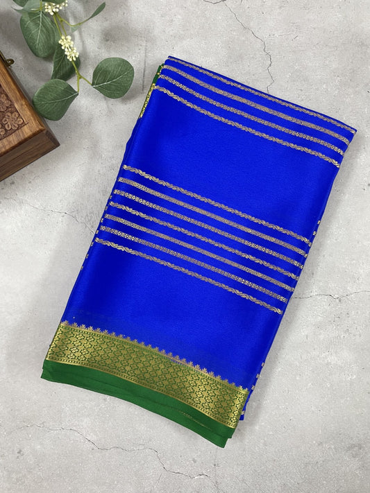 Blue N Green Stripes Pure Mysore Crepe Silk Saree