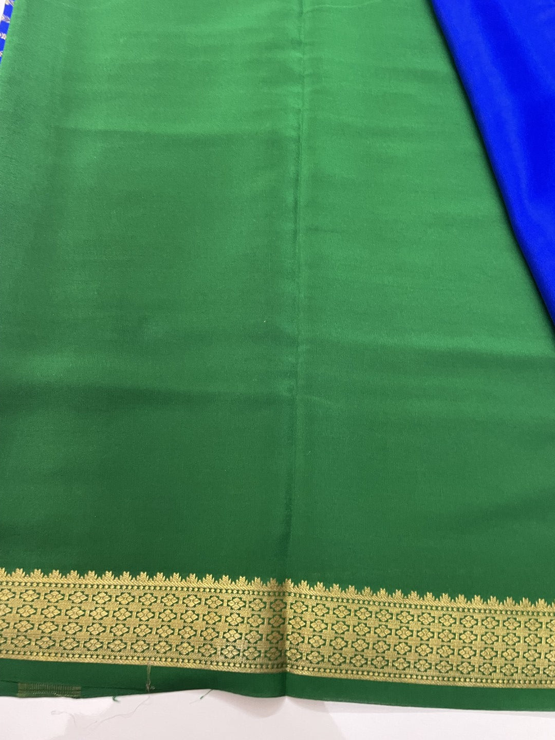 Blue N Green Stripes Pure Mysore Crepe Silk Saree